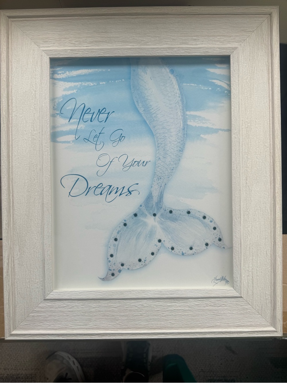 Mermaid Tail Wall Art - "Never Let Go Of Your Dreams" in Soft Blue